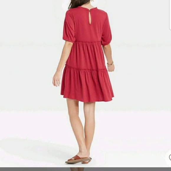 Knox Rose Red Short Sleeve Babydoll Dress M - Picture 8 of 11